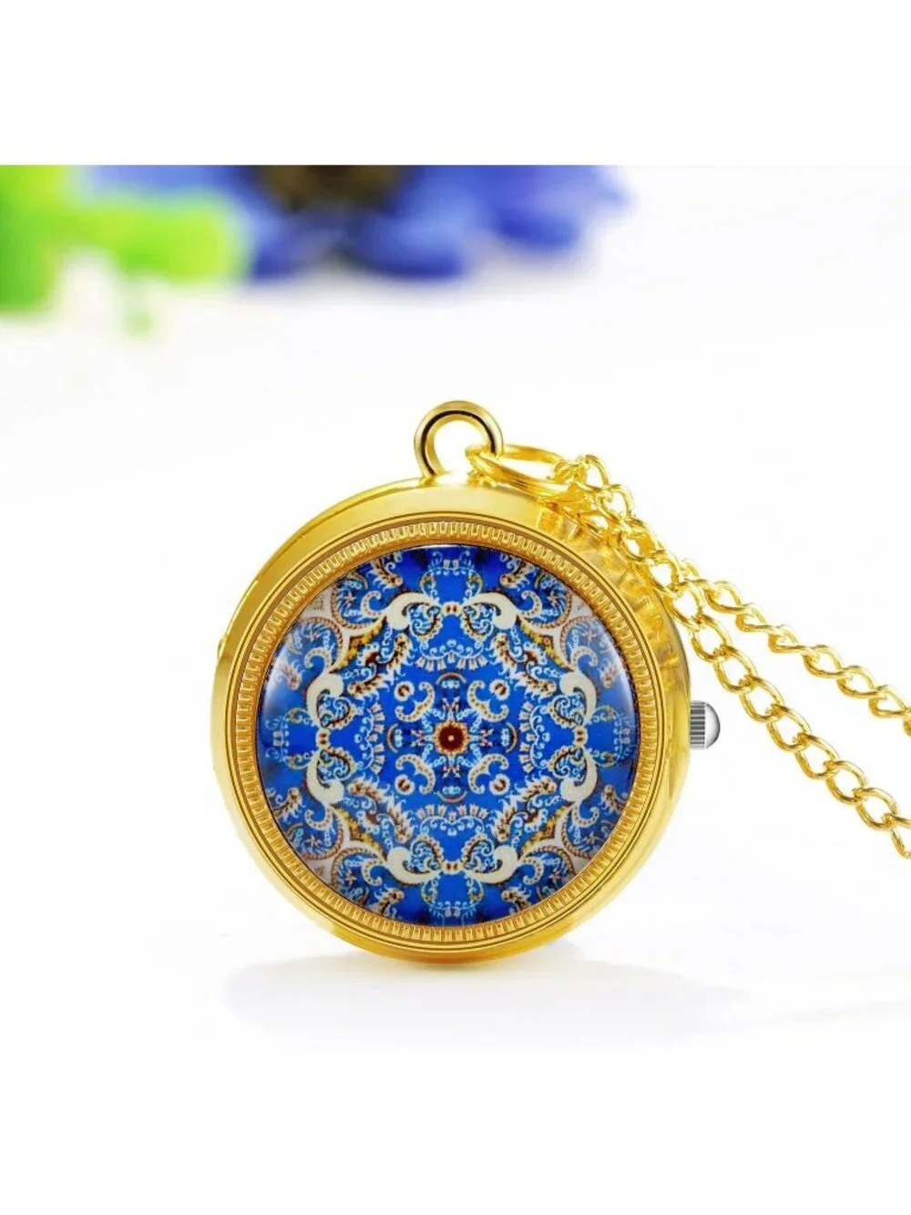 Women's Gold Analog Quartz Floral Vintage Pendant Necklace Chain Pocket Watch